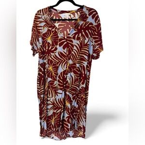 H&M Maroon and Yellow Leaf Pattern Dress